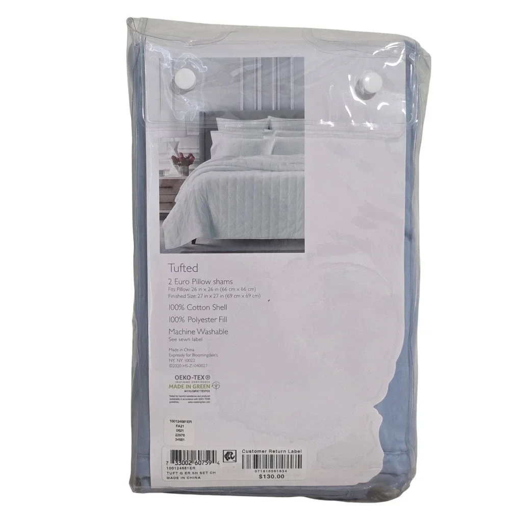 Sky Tufted 2 Euro Pillow Shams Blue 100% Cotton 26x26 New